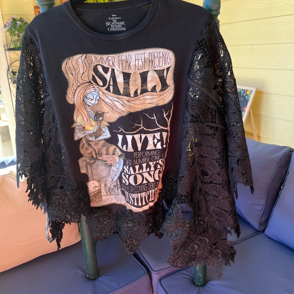 Upcycled Sally Poncho Tee | NBX Halloween Lace Top